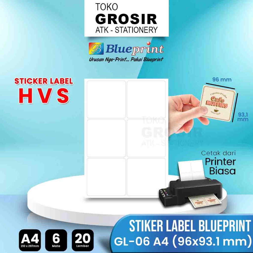 

Kertas Stiker Label HVS Doff A4 BLUEPRINT Uk 96 x 93,1 mm - 20 lembar