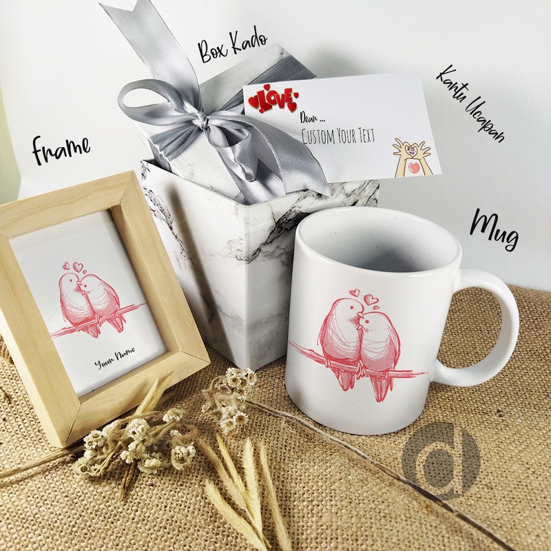 Hampers Mug Kartun Lucu Gambar Burung Couple