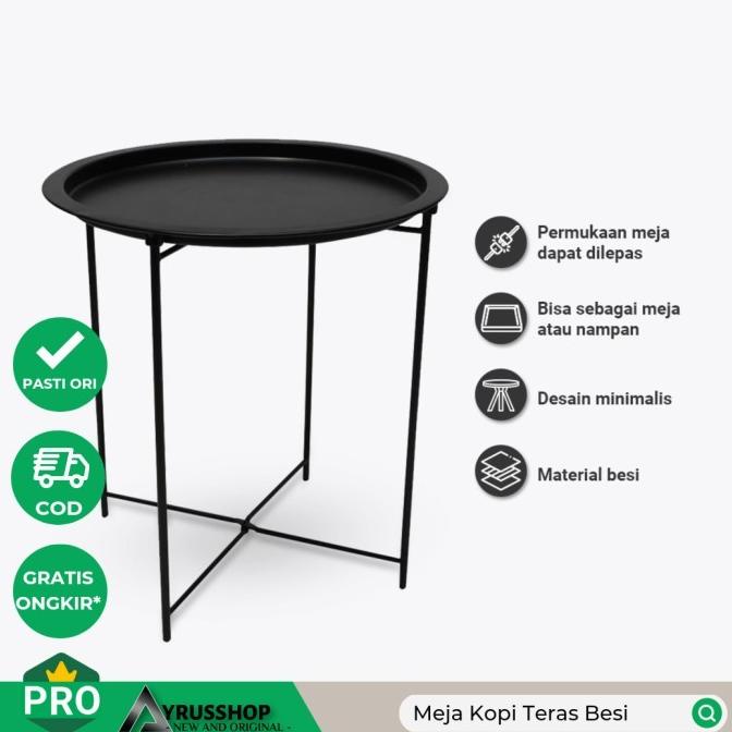 Meja Besi Minimalis Hitam Soleil/Meja Teras/Taman/Makan/Cafe/Coffee Stordiyaput