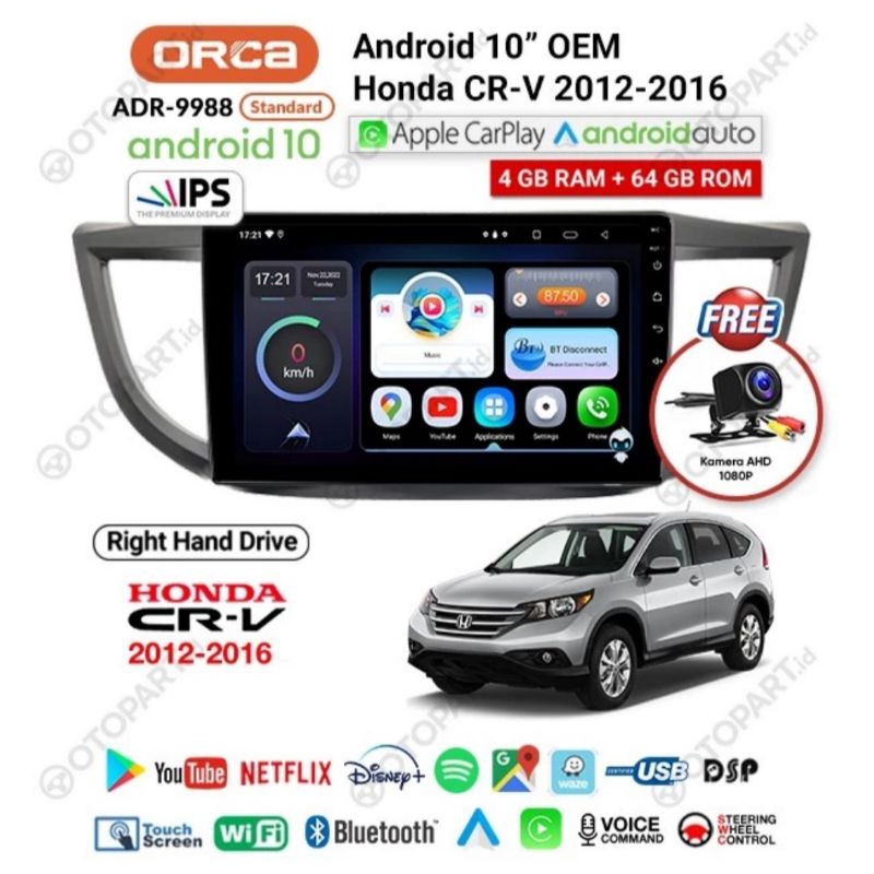 Head Unit Android CRV 2012 CRV 2013 CRV 2014 CRV 2015 ANDROID 10 inch ORCA RAM 4/64GB TERBARU