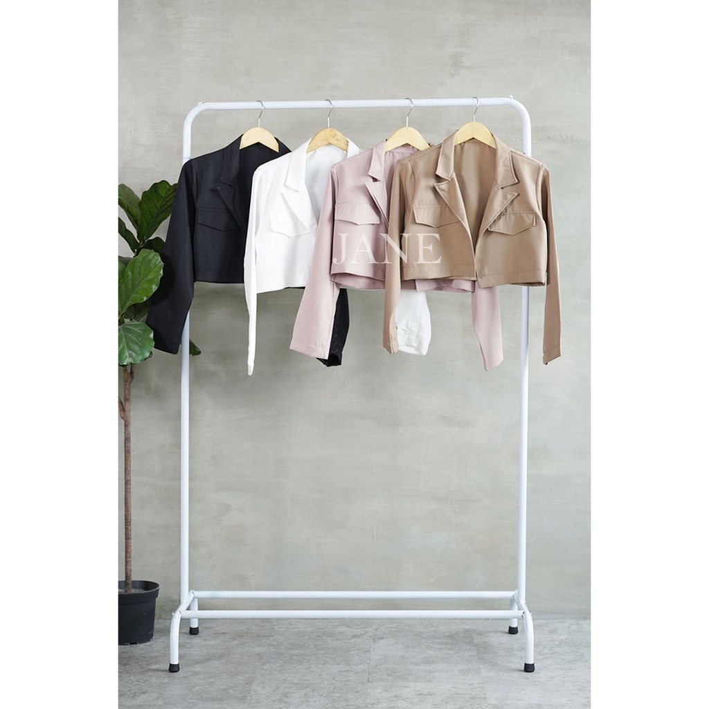 JANE COLLECTION || Outer Wanita Hitam Blazer Lengan Panjang Putih Luaran Atasan Crop Top Cream Khaki Polos - Levi Crop Blazer