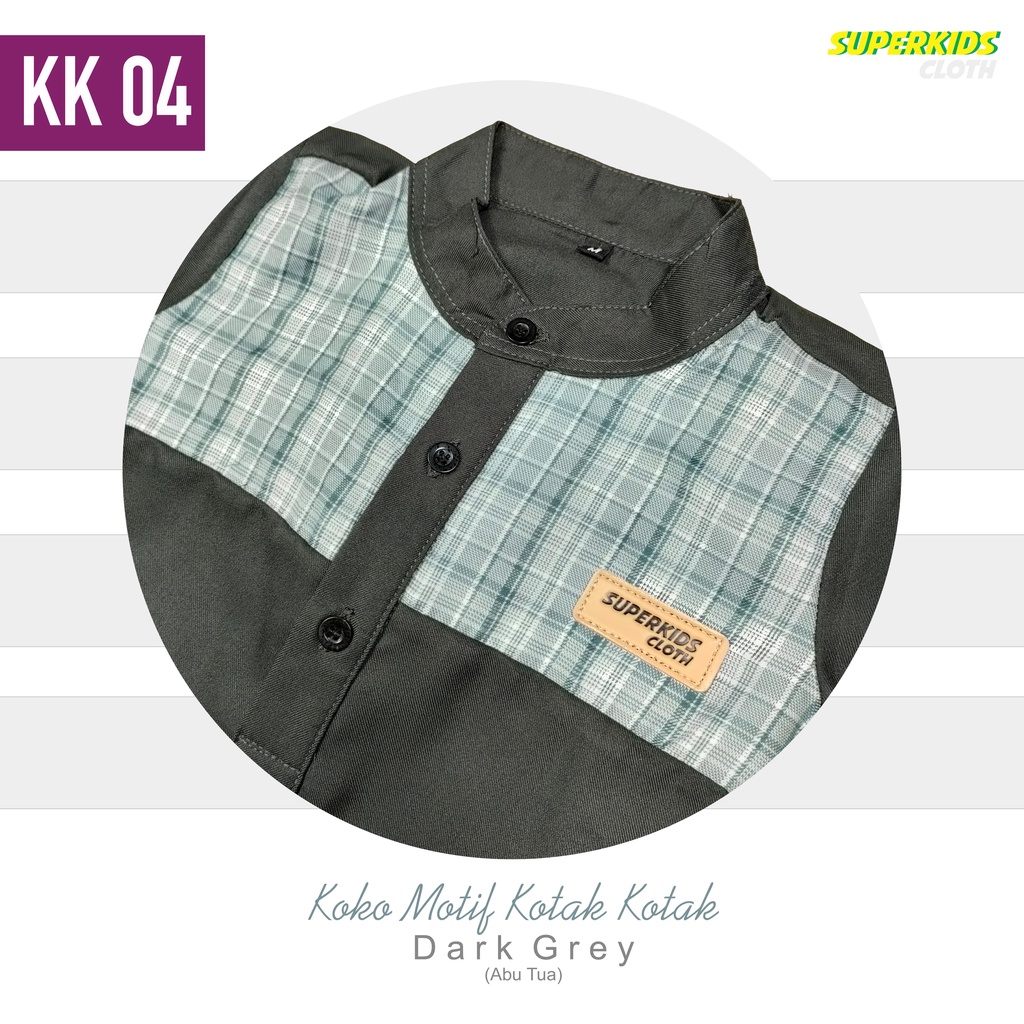 Baju Muslim Koko Anak Laki-Laki Kotak-Kotak Abu Tua SUPERKIDSCLOTH 1-10 Tahun