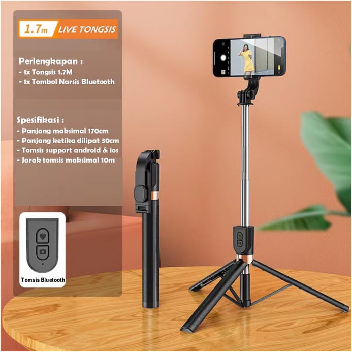 Tongsis tripod 3in1 remote Selfie stick holder 360 tongsis tomsid bluetooth  K9 led