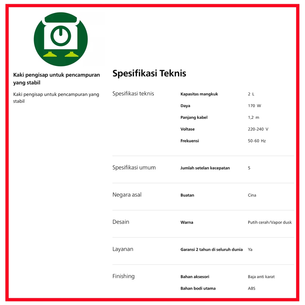 PHILIPS HR1559/10 RED MIXER COM HR 1559 MERAH STAND MIXER - GARANSI RESMI 2TAHUN