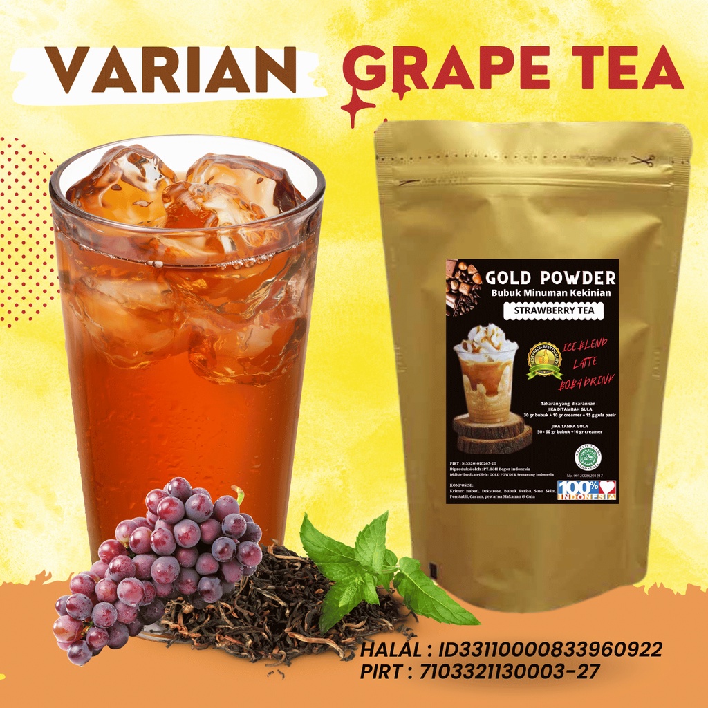 1 Kg GOLD POWDER ES TEH ANEKA RASA | ICE TEA VIRAL | STRAWBERRY TEA | LECY TEA | GRAPE TEA | LEMONTEA | THAI TEA