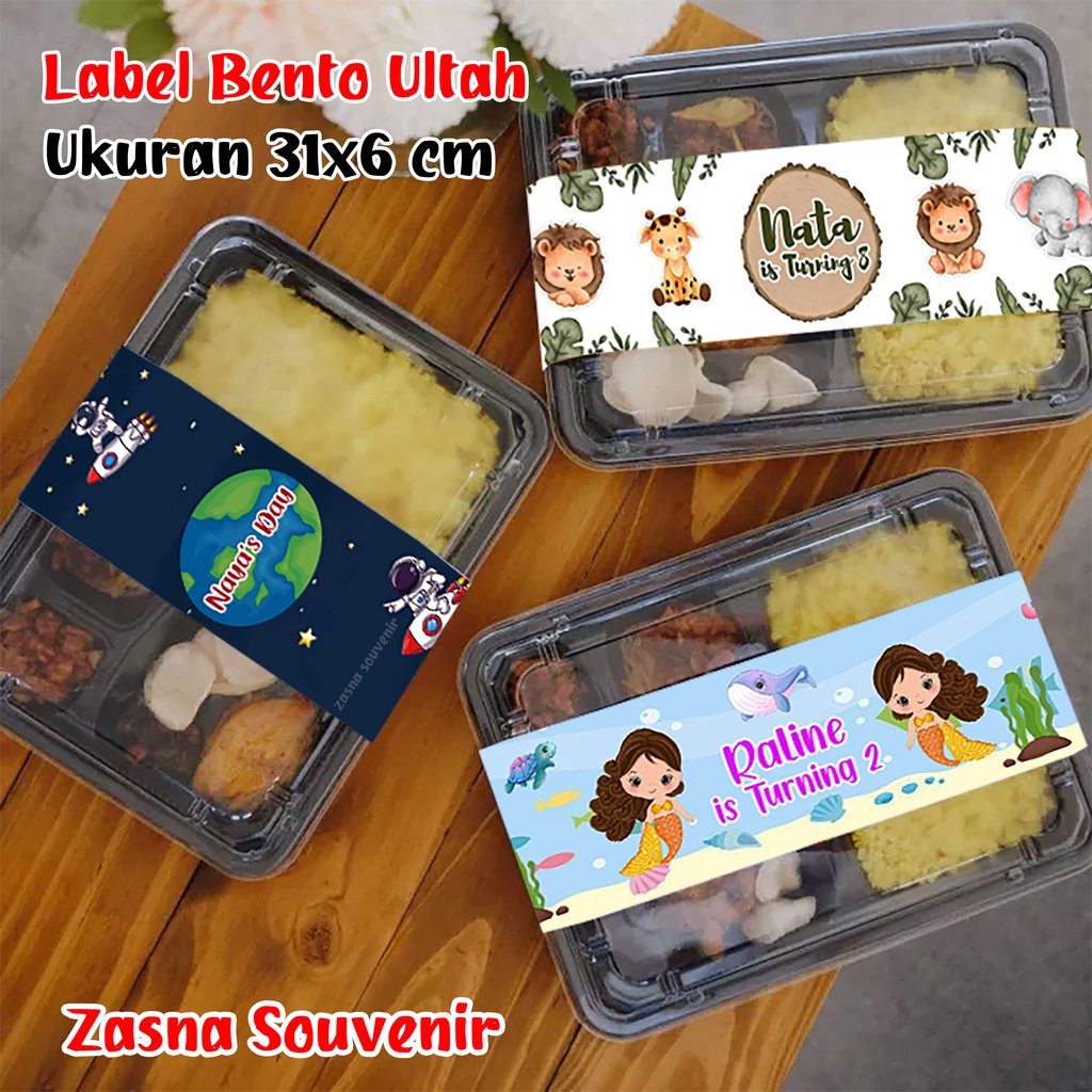 LABEL BENTO ULANG TAHUN/NASI BOX/KOTAK MAKAN/ULTAH/CUSTOM/FREE DESAIN