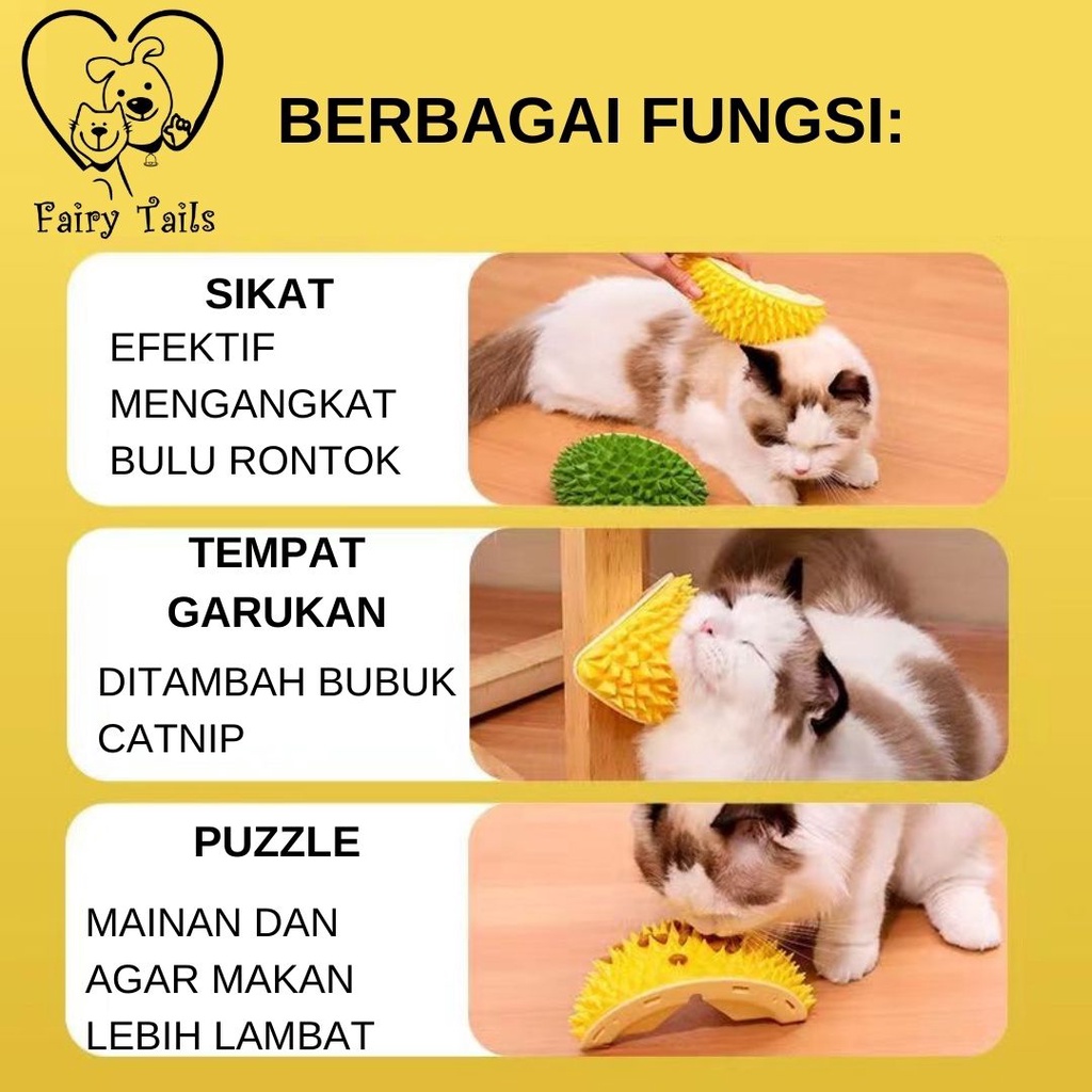 Sikat dan Mainan Catnip Bentuk Durian Untuk Kucing Anabul / Sisir Bulu Duren Untuk Menyikat Bulu Rontok Puzzle Mainan Tempat Papan Garukan Kucing Bubuk Catnip / Durian Comb Catnip Toy for Cats