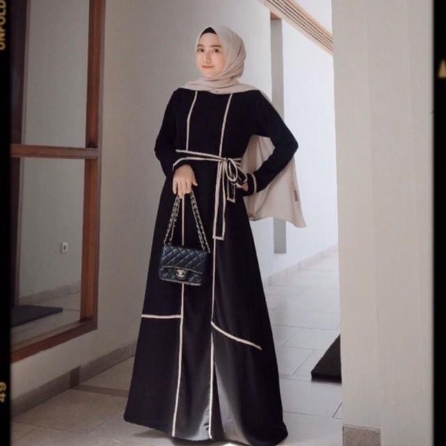 Gamis NEW ABAYA HITAM PUTIH KEKINIAN HANA SIMPLE GAMIS ARAB TURKEY DRESS BIS(C2E4) Gamis Abaya Turke