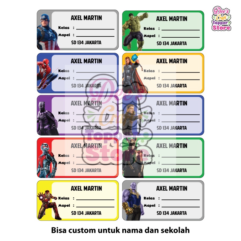 

Label Stiker Glossy Waterproof Mata Pelajaran Avengers