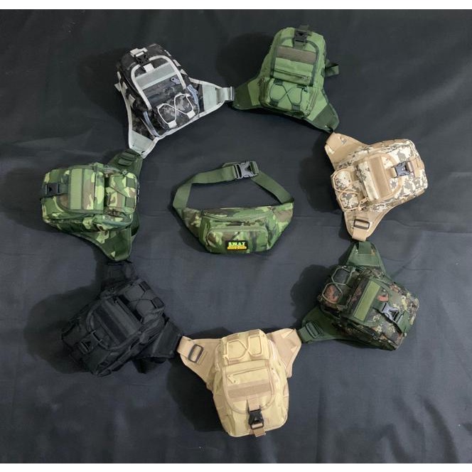 Beli 1 GRATIS 1 Waistbag Army SWAT TACTICAL ( HARGA GROSIR ) Tas Pria Tentara Polisi Militer Model Bisa Slempang Pinggang dan Slingbag