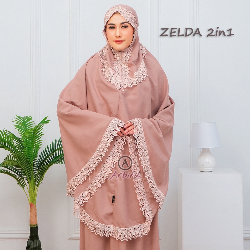 Mukena 2 in 1 Traveling Dewasa Katun Premium Adem Mewah Renda Kalung Zipper Series Zelda