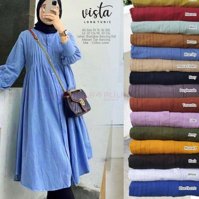 PALING DICARI Vista Long Tunic Bahan Linen Import Ori ALILA/Long Tunik Katun Polos Simple Casual Bus