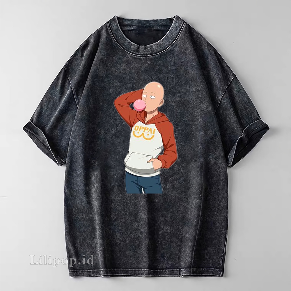 Kaos Baju Wash Tshirt saitama one punch man Pria wanita Stone wash Baju Distro Basic Lengan Pendek unisex
