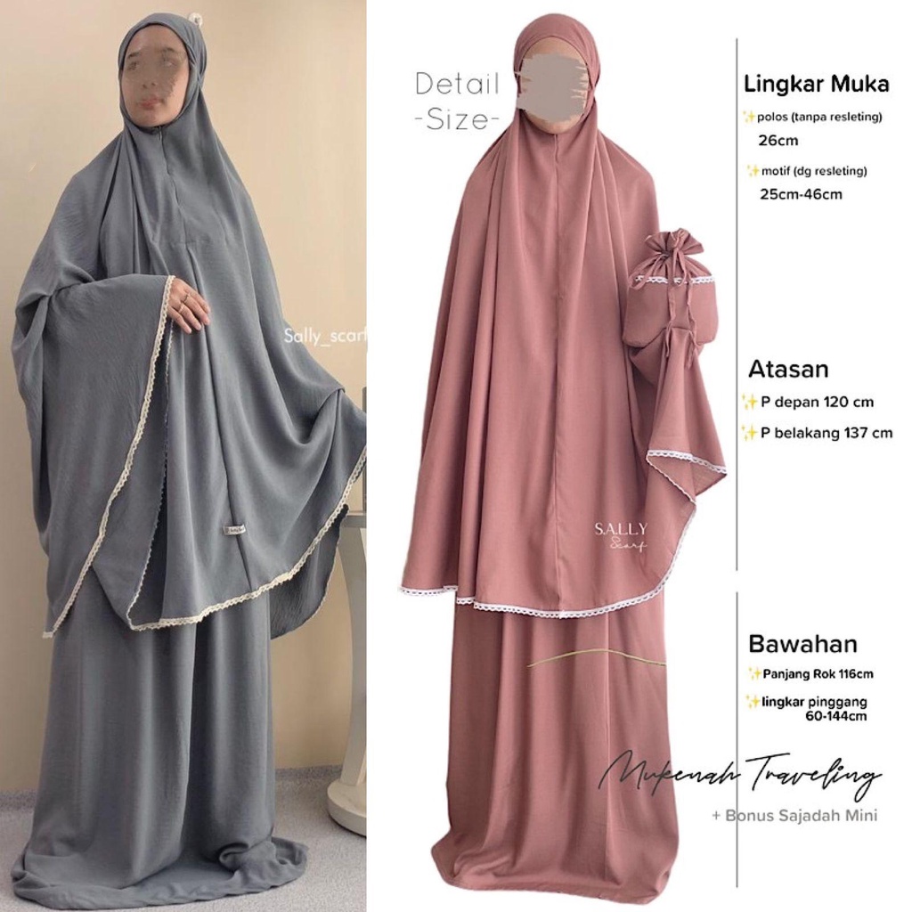 mukena traveling jumbo 2 in 1 (xs-xxxl), Katun Arabian, free Sajadah Mini