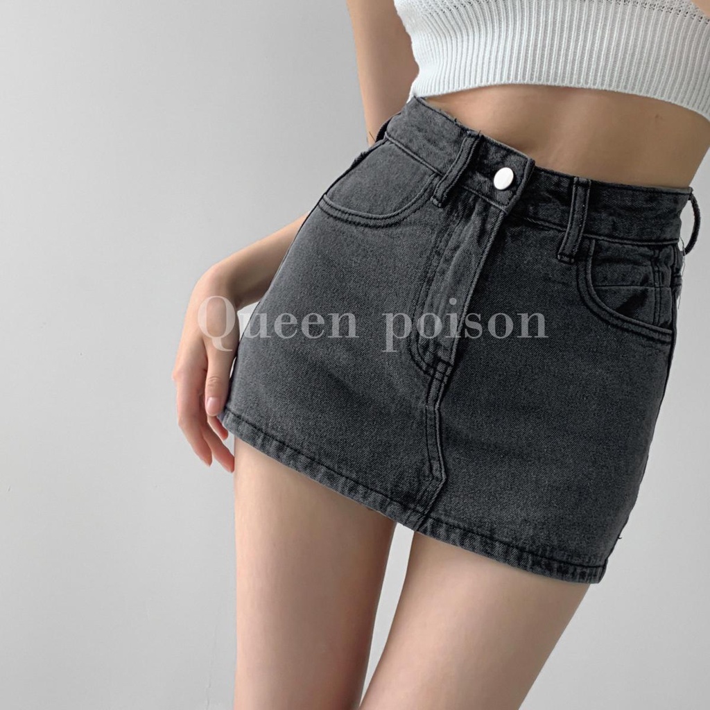 Red American Retro Hot Gadis Kulot Denim Wanita Musim Panas All-Match Hitam Abu-abu Pinggang Tinggi Tas Hip Rok Slim a-line Hot Pants