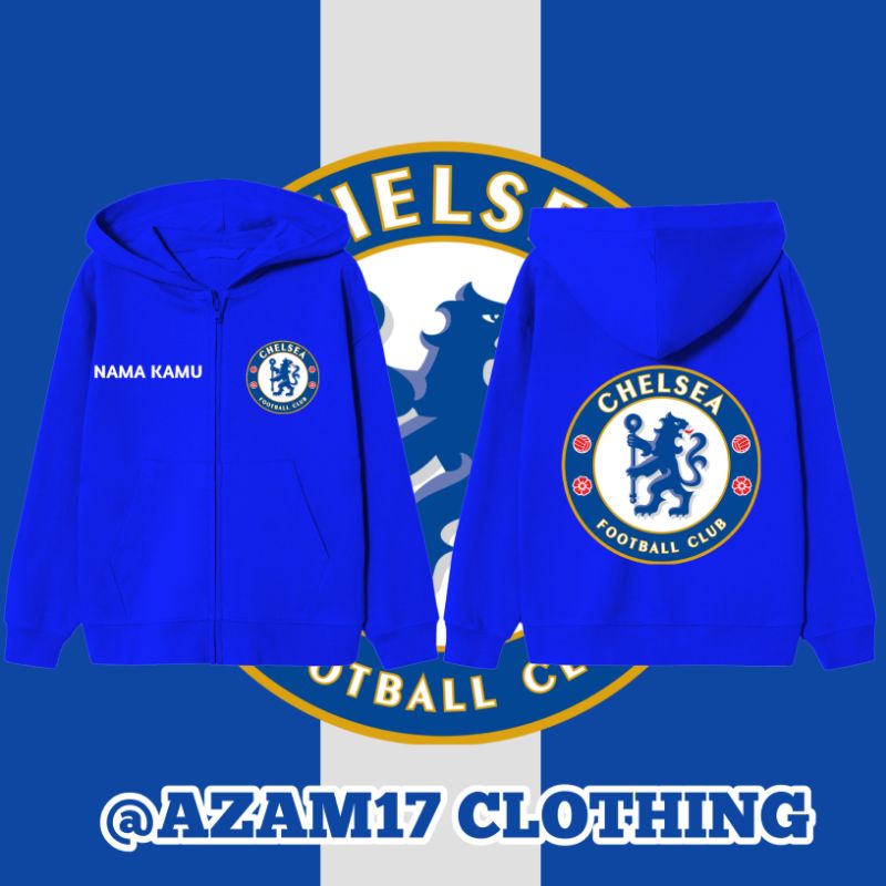 Jaket Zipper Hoodie Anak Chelsea FC Free Tambahan Nama Pakaian Anak Laki Perempuan Jaket tim sepakbo