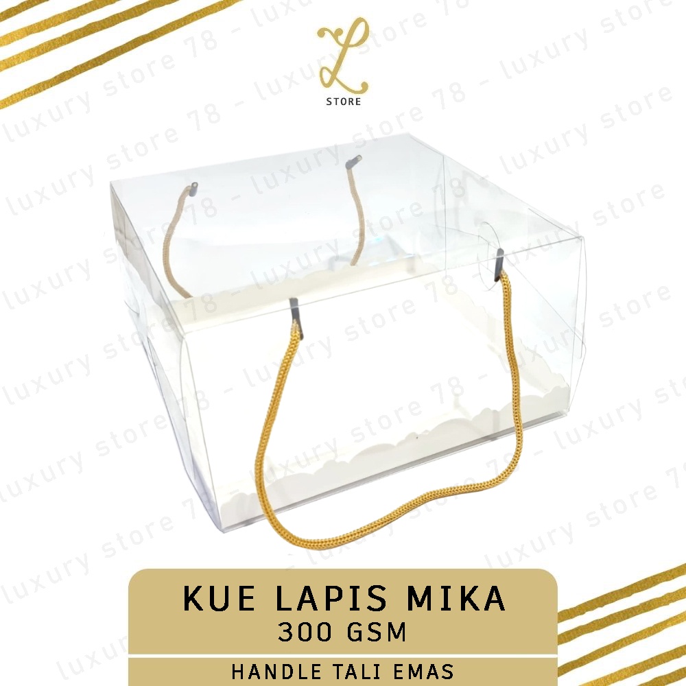 [20X20X12 CM] (10 pcs) DUS BOLU LAPIS MIKA HANDLE TALI EMAS | Box Kue Mika Transparant - Box Kue Mik