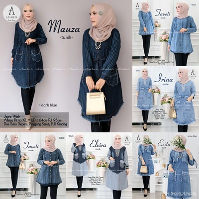 TUNIK JEANS / 18.7 / MAUZA JAVETI ELVIRA IRINA ESITA / ALLSIZE / ATASAN WANITA / AMBER