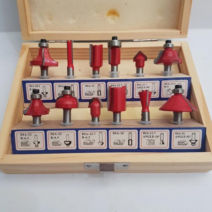 ROUTER BIT SET 12 PCS MATA PROFIL KAYU MESIN WOOD TRIMMER