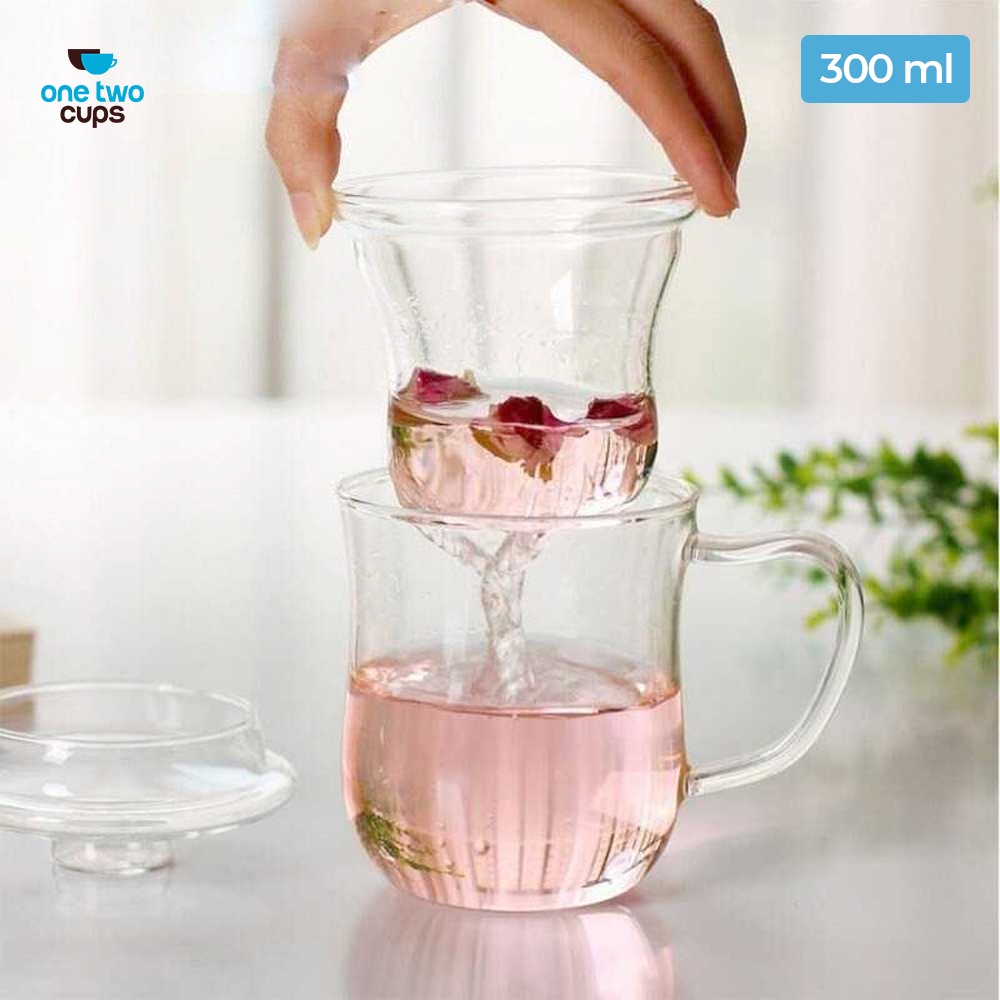 Mug Cangkir Gelas Kopi Teh Set Saringan Infuser Tutup Kaca / Gelas Kaca Unik Dengan Saringan Infuser