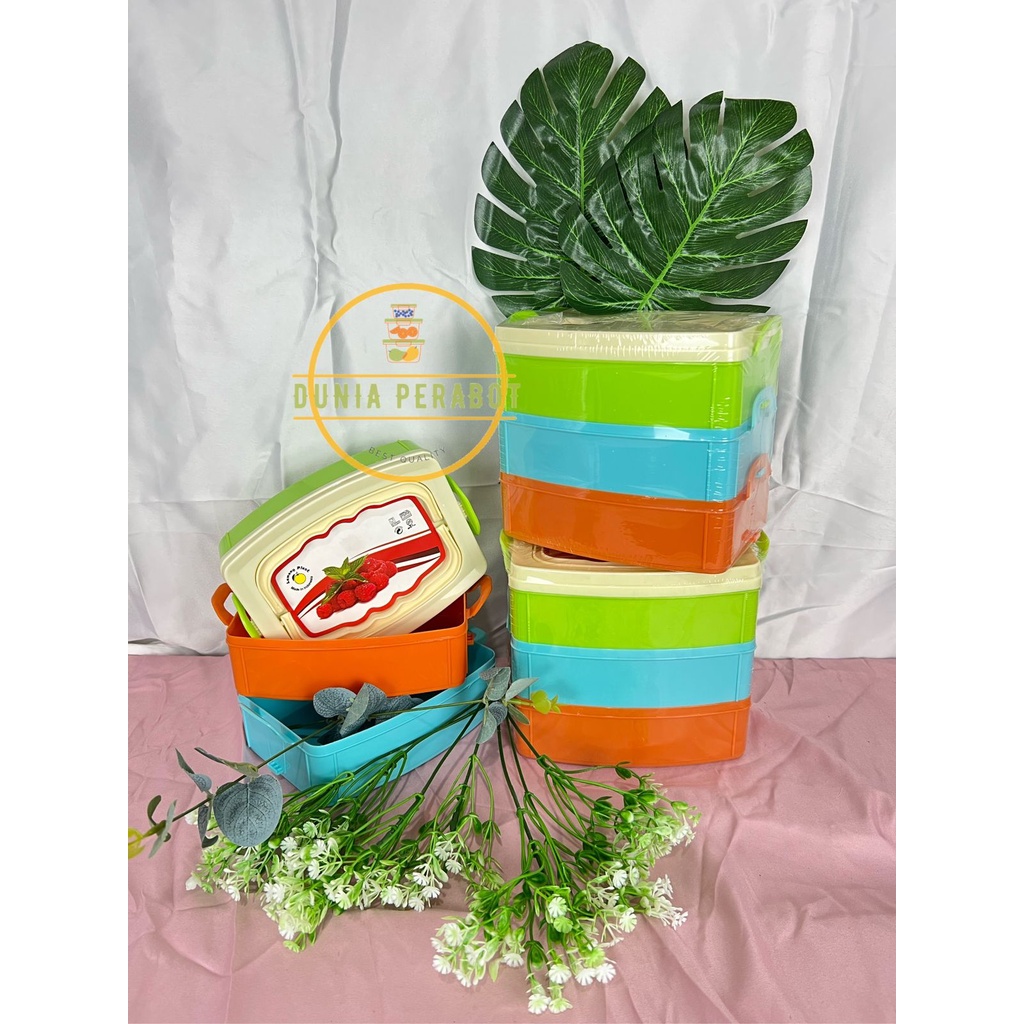 Rantang Plastik Susun / Tempat Makan Susun 3 Warna / Lunch Box Warna