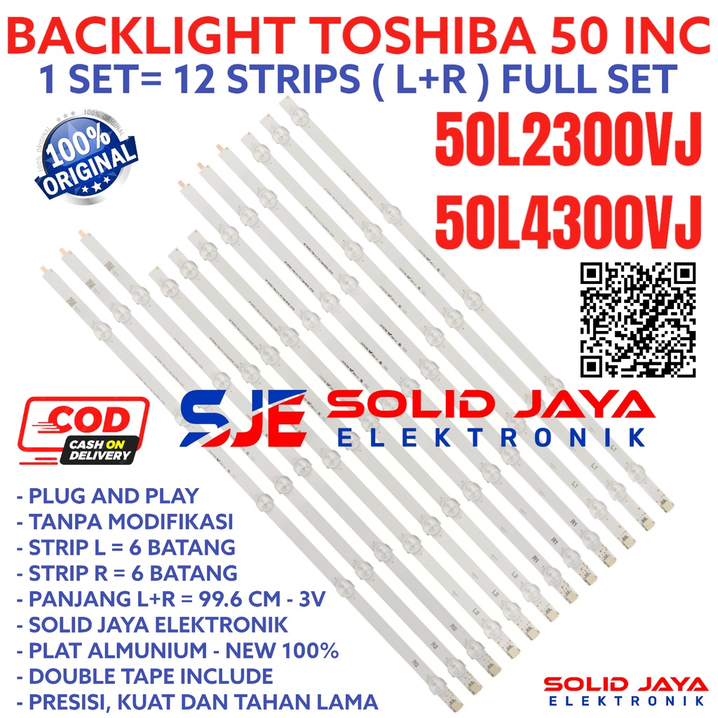 BACKLIGHT TV LED TOSHIBA 50 INC 50L2300 50L4300 50L2300VJ 50L4300VJ 50L VJ LAMPU BL 10K 3V 50INCH 50INC 50IN 10LED 10 KANCING 3 VOLT