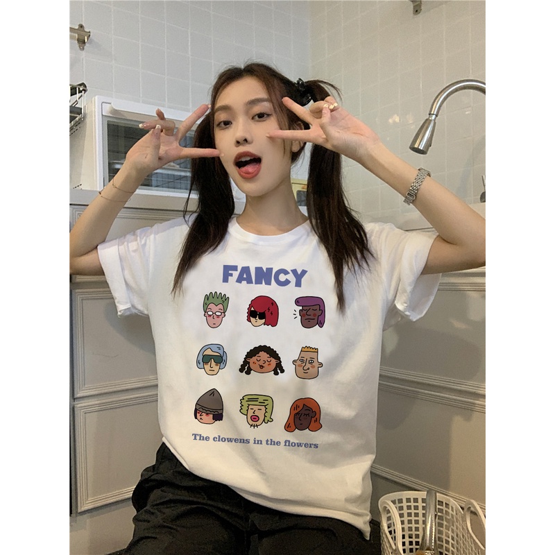 EUNII T-shirt Lengan Pendek Cartoon Rock Boy Korean Style/Kaos Atasan Wanita/Baju Kaus Oversize Wanita/Kaos Wanita