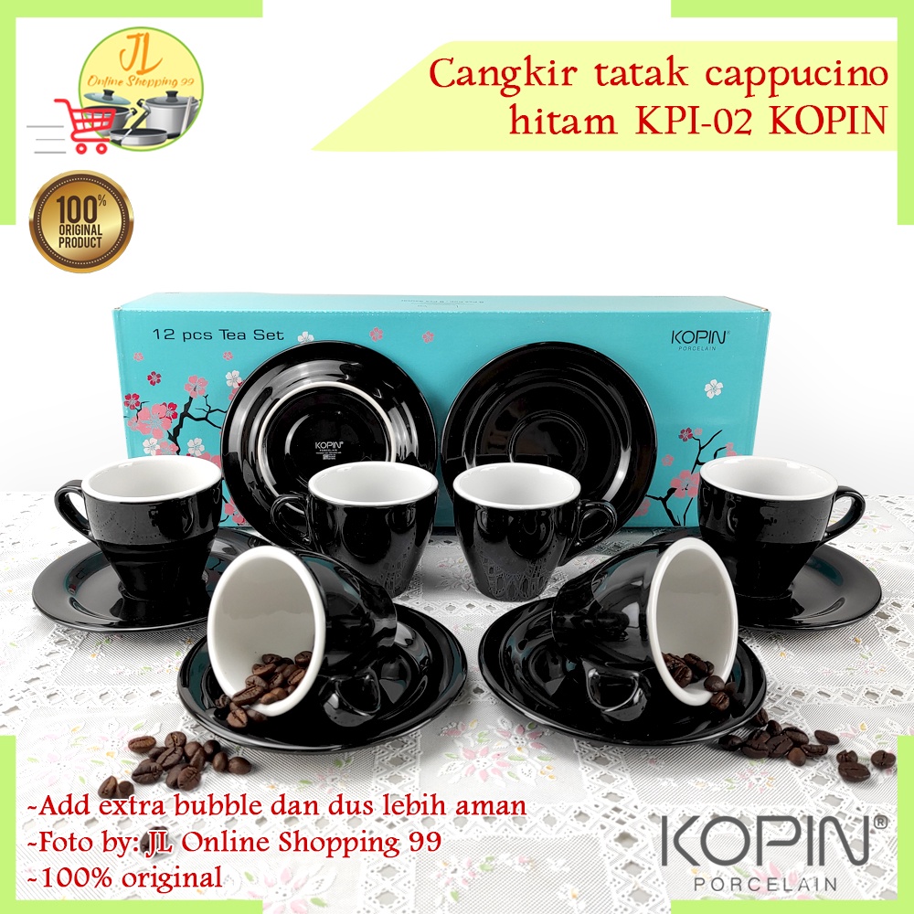 KOPIN cangkir set 6 pasang hitam 180ml KPI-02 / coffee latte cappucino porcelain cup and saucer