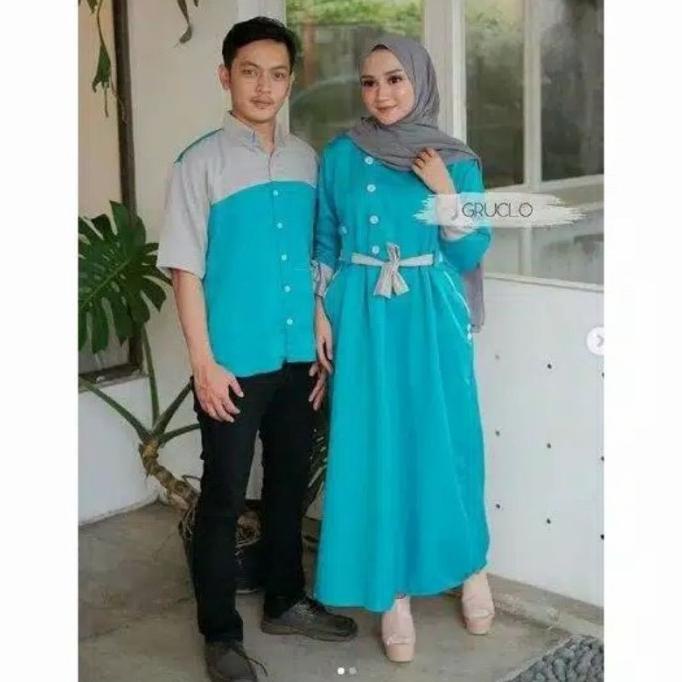MURAH Gamis Couple Kondangan Busui L XL JUMBO ASMARANI Warna HIJAU TOSCA