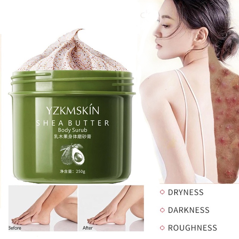 【HOT】YZKMSKIN Body Scrub-Lulur Tubuh Pemutih Badan Exfoliating Permanen 250Gr/Menghilangkan Kulit Ayam, Kulit Mati/Membersihkan Secara Dalam, Mencerahkan Warna Kulit