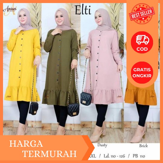 Model Tunik Terbaru 2023 Hitam Polos Simpel Modern Remaja Long Tunik Wanita Muslim Pesta Elegan Mewa