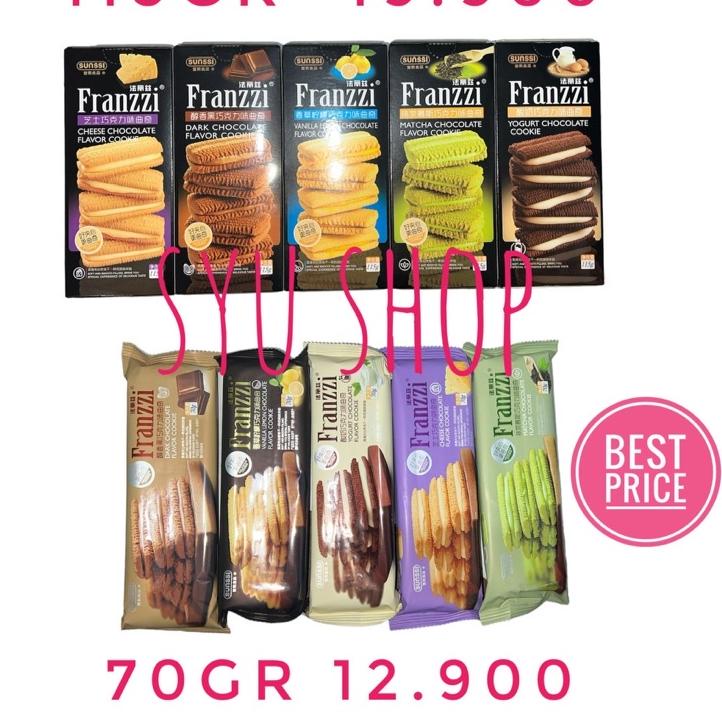 

Promo tajir sunssi franzzi dark chocolate matcha vanilla lemon cheese yogurt yoghurt cookies cookie biscuit 70gr 115gr 70 115 gr