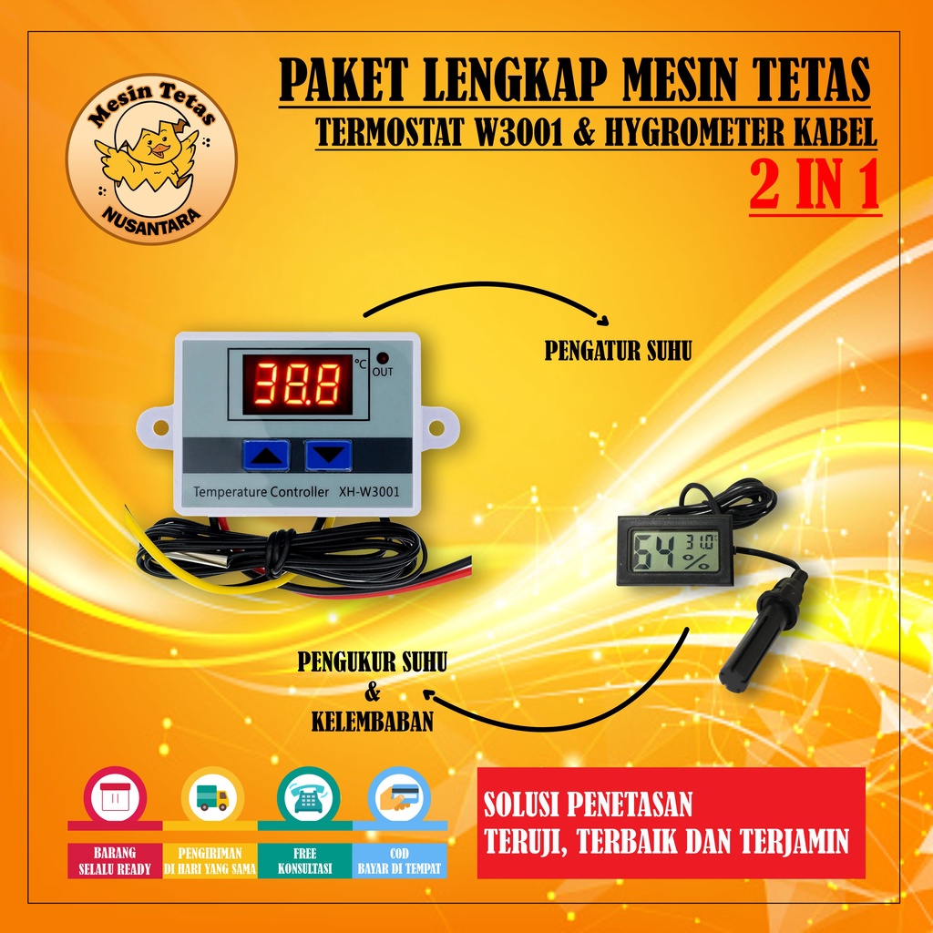 Paket Lengkap Mesin Tetas Termostat W3001 Termo-Hygrometer Kabel  Peralatan Mesin Tetas