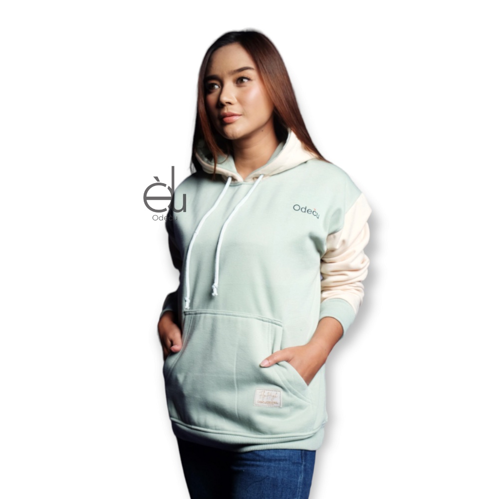 ODECU PREMIUM HOODIE TWO COLOR MINT VANILLA SWEATER OVERSIZE WANITA PRIA