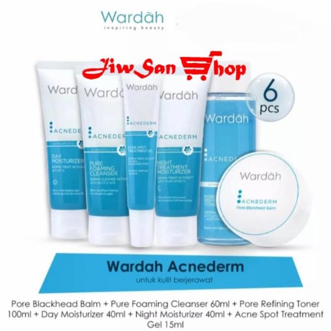 WARDAH PAKET ACNEDERM / jerawat 6in1 (tanpa bedak/face powder)