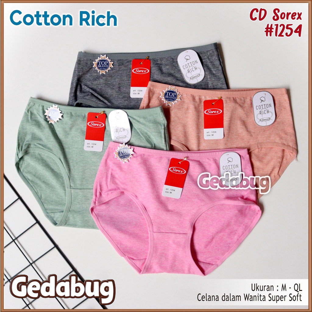 3 Pcs - CD Wanita Sorex 1254 Cutting Midi | Celana dalam wanita Cotton Rich Supersoft | Gedabug