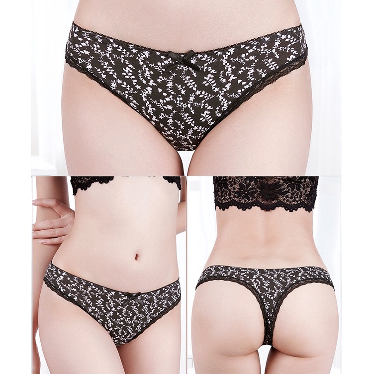 CELANA DALAM WANITA - SEXY THONG PREMIUM 95% KATUN + 5% SPANDEX PRINTING BERGAMBAR DAN LEMBUT 87427