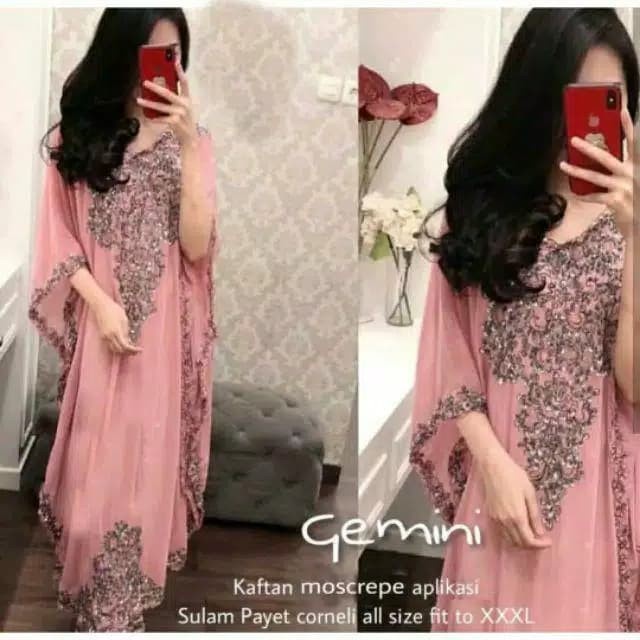Baju muslim wanita kaftan gemini bordir payet jumbo (J8T5) Jumbo Best Seller Setelan Crinkle Airflow