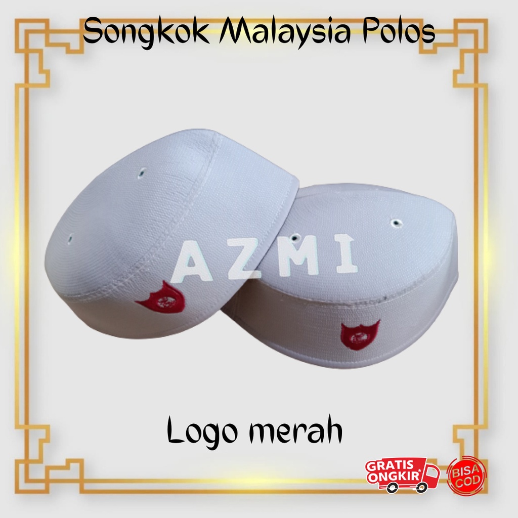 Peci malaysia polos logo Merah songkok kopiah Putih Logo Merah