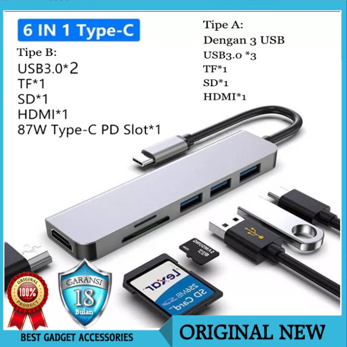 Hub Usb C Converter 6In1 Macbook Asus Lenovo Adapter Hdmi Sd Fd Acer