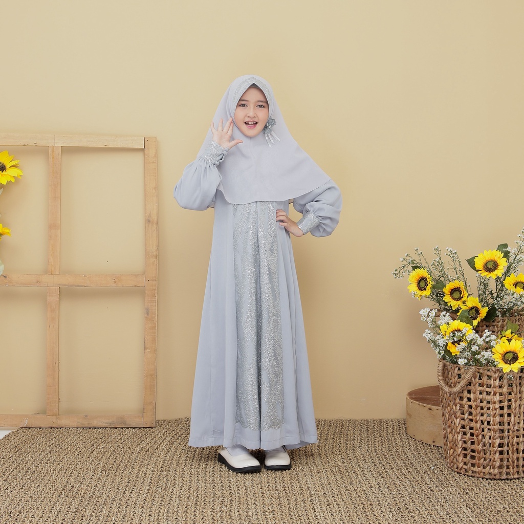 Gamis Anak Koko Anak Baju Baby Lebaran Sarimbit Kondangan Pesta Aqiqah CQ 2101 Steel Blue Abu Coklat