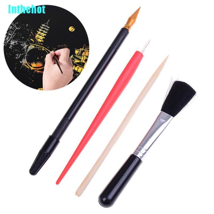 

Terlaris 4Pcs Painting Drawing Arts Set Stick Scraper Pen Brush Art Paper Diy