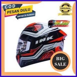 perkakas helm INK cl max motif #5 WHITE BLACK RED FLUO / helm full face ori sni 140ZZ3