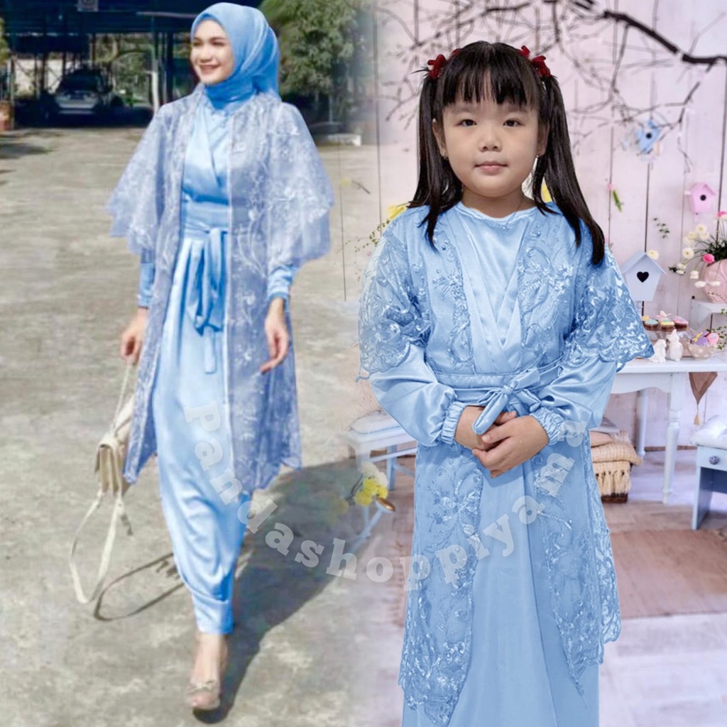 Gamis Outer Arabella Couple Ibu dan Anak Brukat Tile Premium/Cardigan Kondangan/Pesta/Dress Remaja