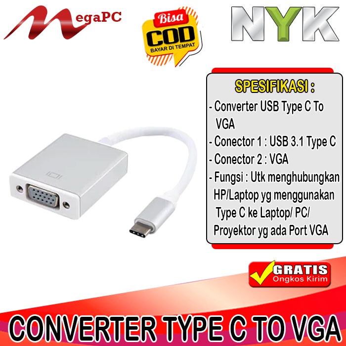 Converter Cable TYPE C TO VGA