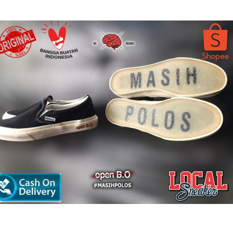 TERLARIS Nobrands Slip On Masih Polos Original 100% - Sepatu Nobrand Footwear Selop AMP Black White