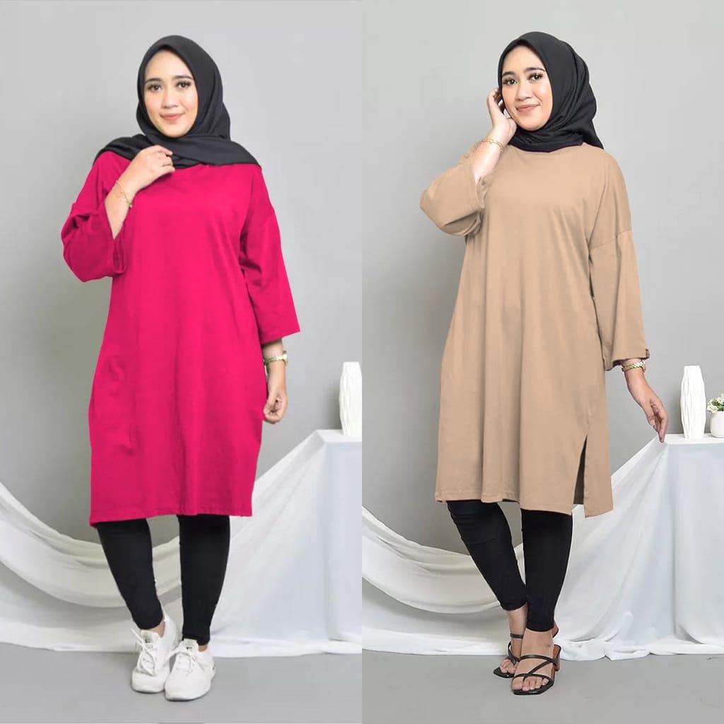Tunik Basic Oversize Polos Midi Dress Jumbo
