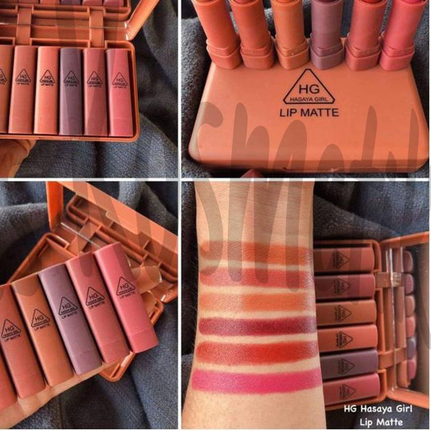 COD Hasaya Girl Lipstik Nude Series Lip Matte Pumpkin Color Set 6 Pcs Plus Kaca 