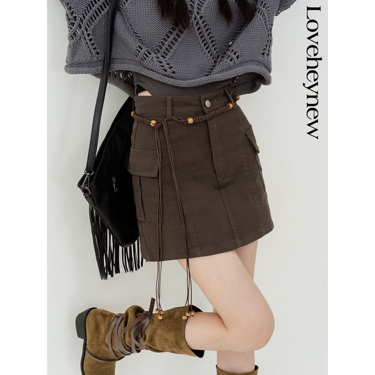 Red Perkakas Rok Denim Wanita 2023 Musim Semi dan Musim Panas Baru Pinggang Tinggi Tipis dan Kecil A-line Hot Girl Tas Hip rok Pendek Celana