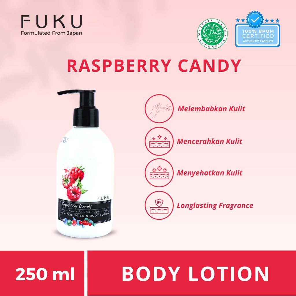 Fuku Whitening Skin Body Lotion Raspberry Candy Moisturizer With Ekstrak Raspberry